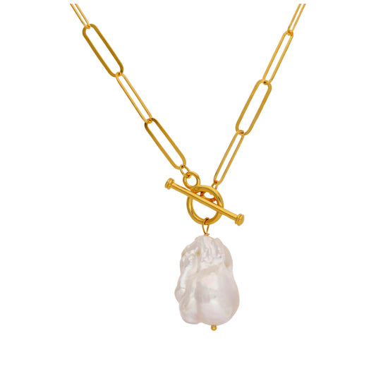 Gold Plated Sterling Silver Unique Pearl Drop Link Necklace