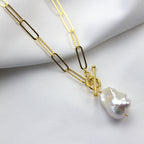 Gold Plated Sterling Silver Unique Pearl Drop Link Necklace