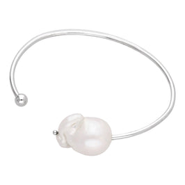 Sterling Silver Freshwater Baroque Pearl Torque Cuff Bangle
