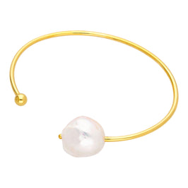 Gold Plated Sterling Silver Baroque Pearl Torque Cuff Bangle