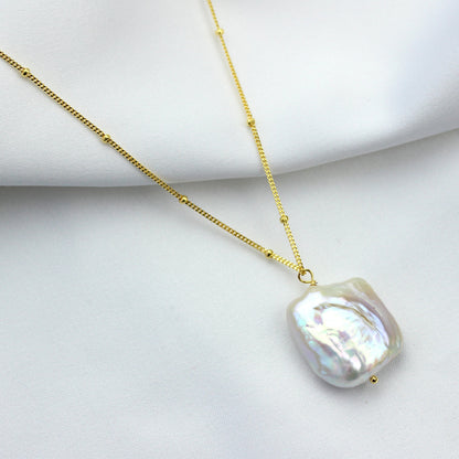 Gold Plated Sterling Silver Freshwater Baroque Pearl Necklace 18 Inch