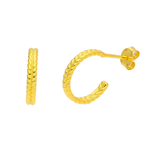 Gold Plated Sterling Silver Twist Open 14mm Hoop Stud Earrings