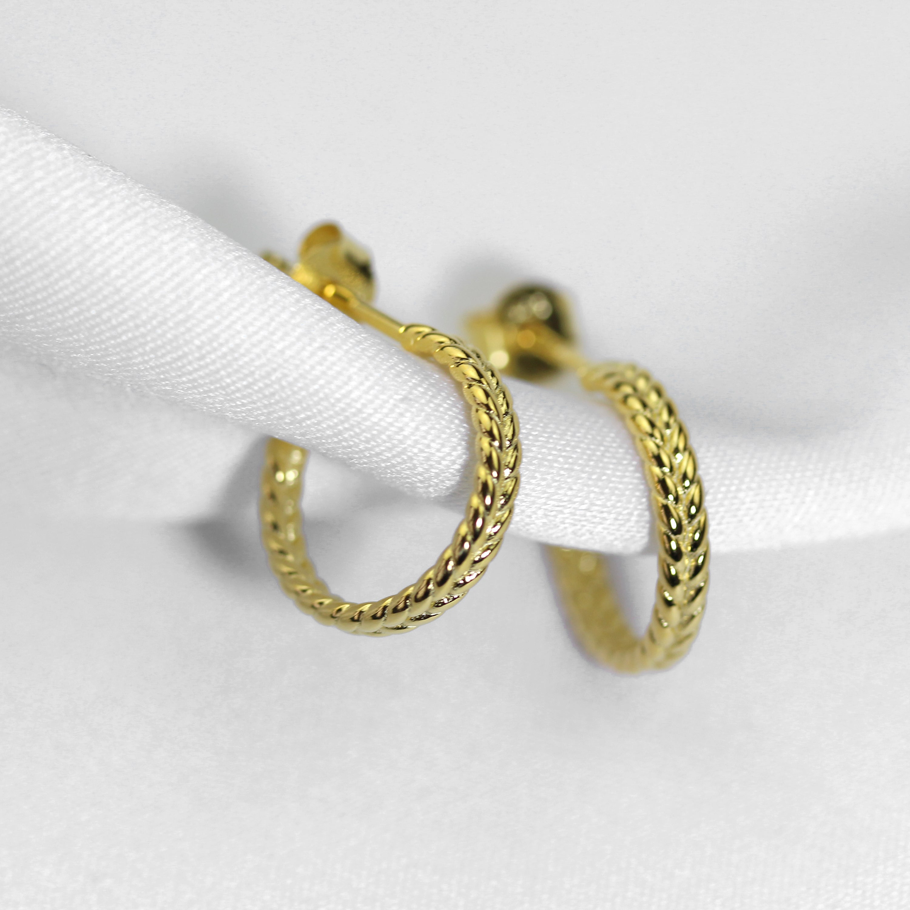 Gold Plated Sterling Silver Twist Open 14mm Hoop Stud Earrings