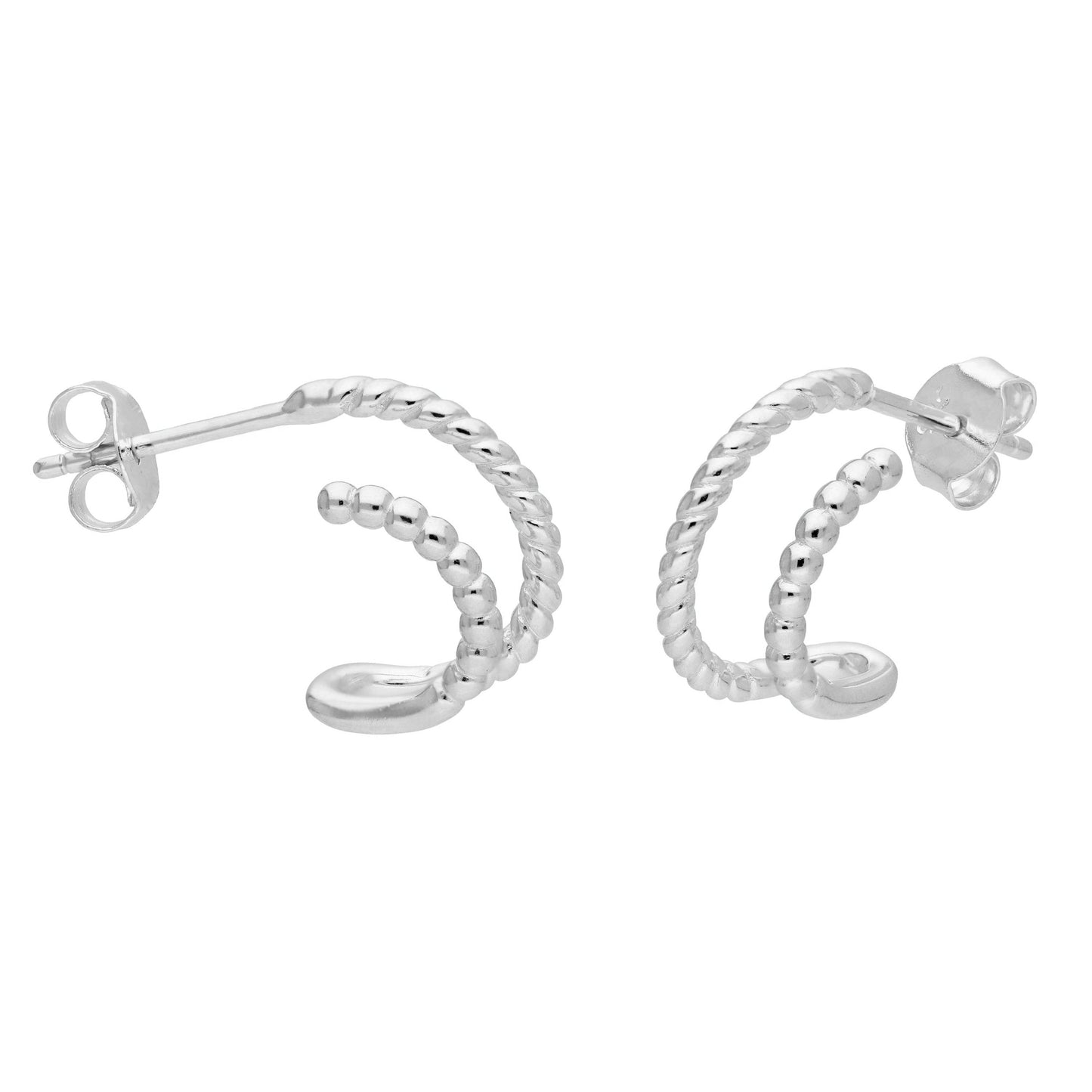 Sterling Silver Double Twist Open 14mm Stud Hoop Earrings