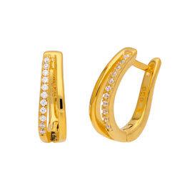 Gold Plated Sterling Silver Double Oval Pave CZ Huggie Hoop Earrings