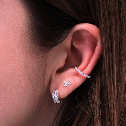 Sterling Silver Star Planet Mix & Match Clear CZ Pave Stud Earrings