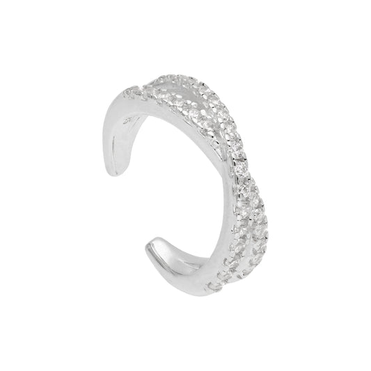 Sterling Silver Pave Clear CZ Double Cross Ear Cuff