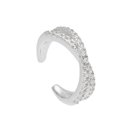 Sterling Silver Pave Clear CZ Double Cross Ear Cuff