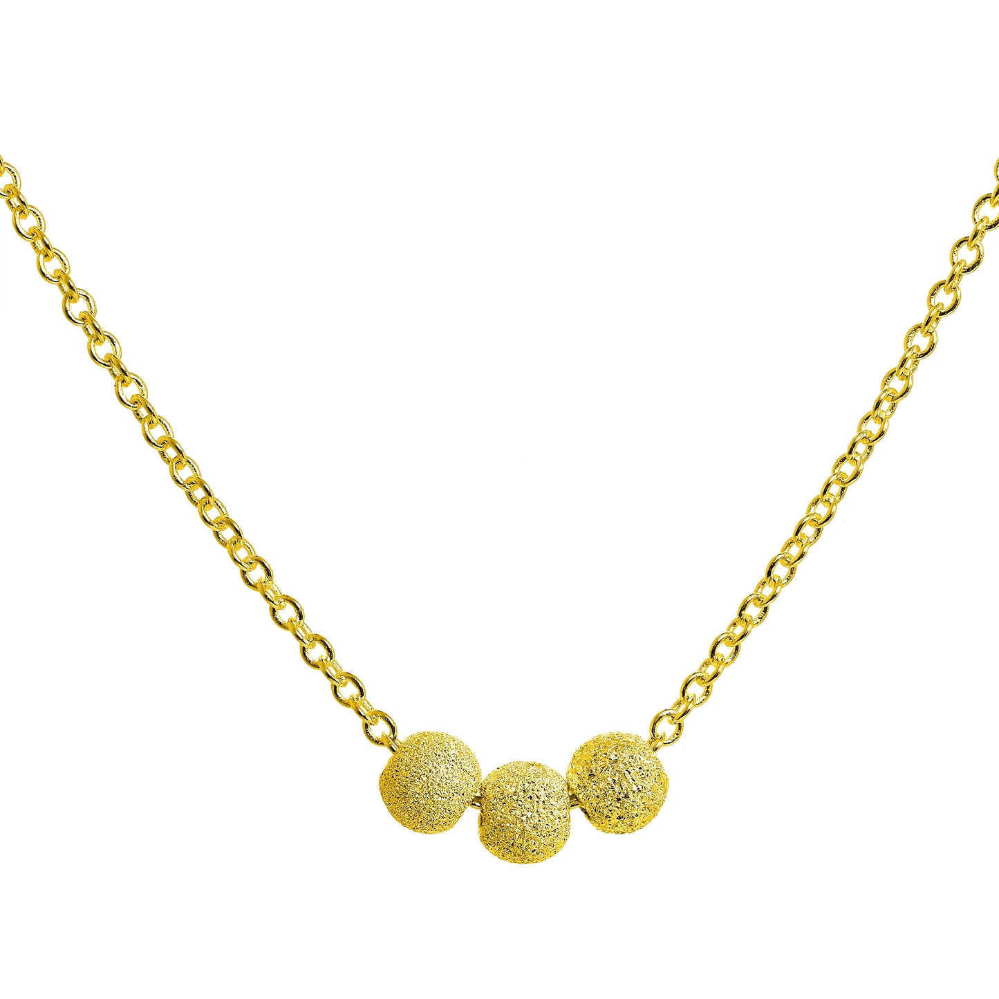 Gold Plated Sterling Silver Triple Snowball 18 Inch Necklace