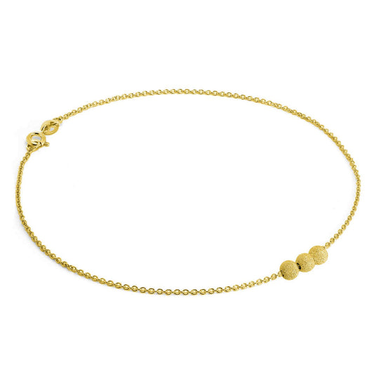 Gold Plated Sterling Silver Anklet with 3 Frosted Beads - jewellerybox