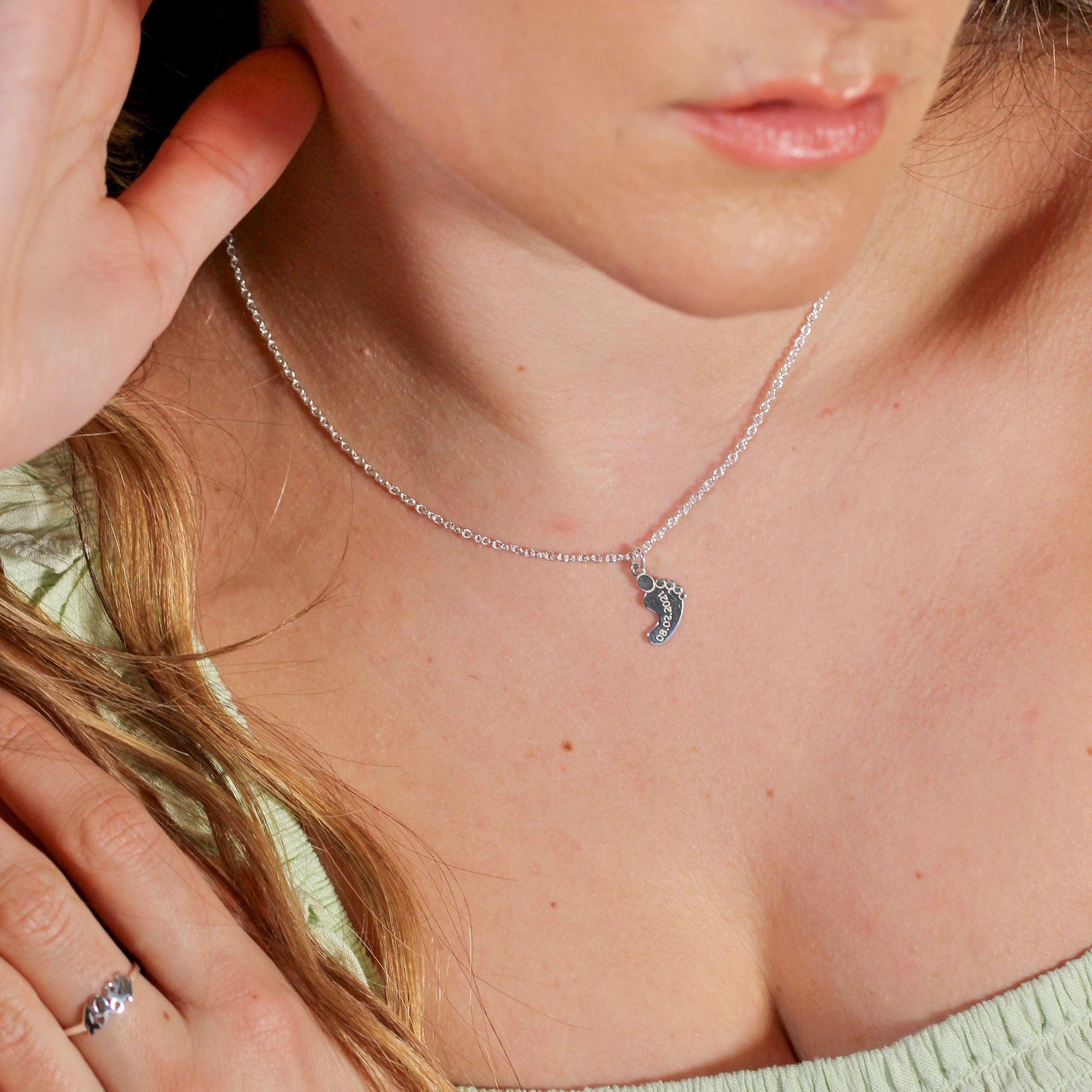 Bespoke Sterling Silver Baby Foot Name Necklace 16 - 24 Inches