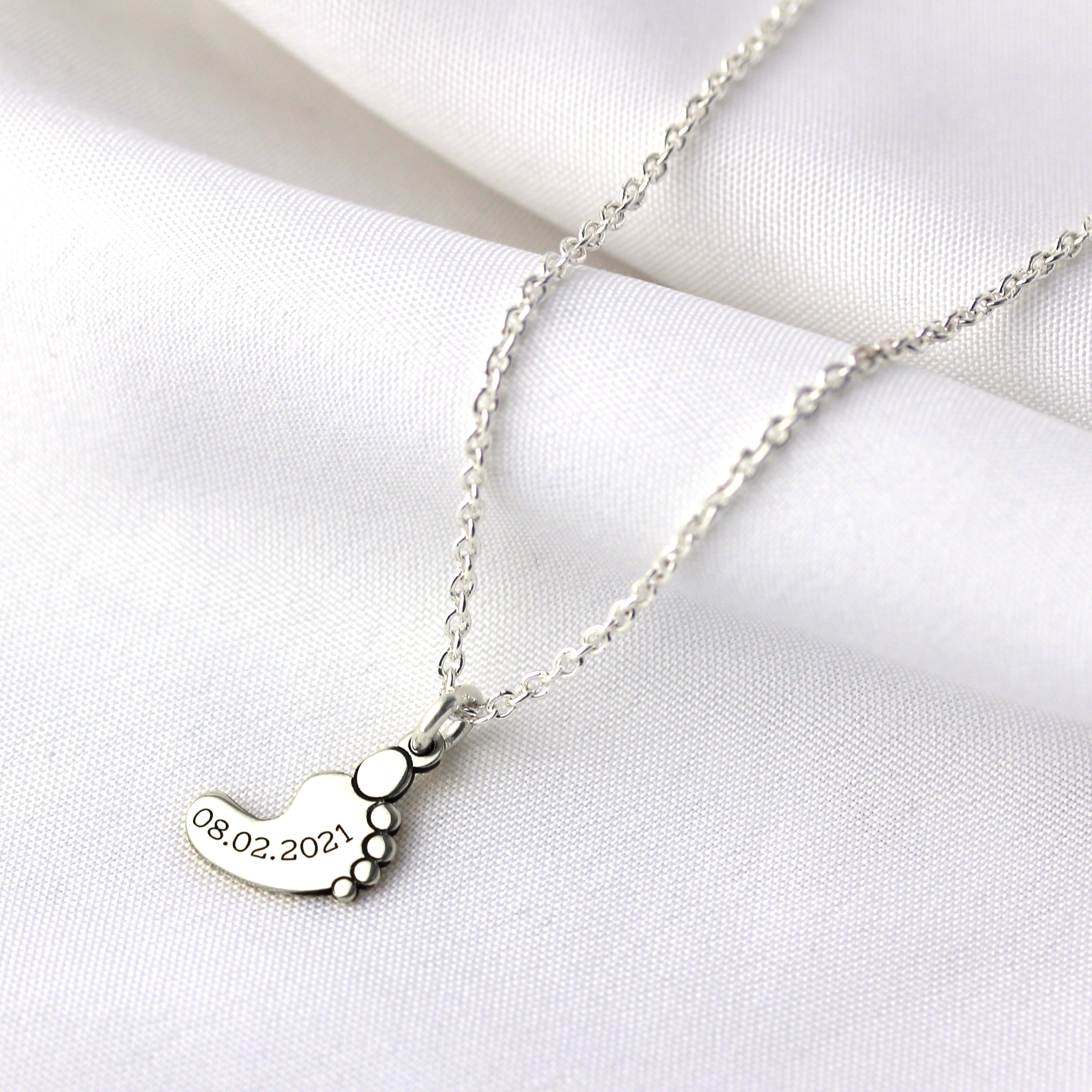 Bespoke Sterling Silver Baby Foot Name Necklace 16 - 24 Inches