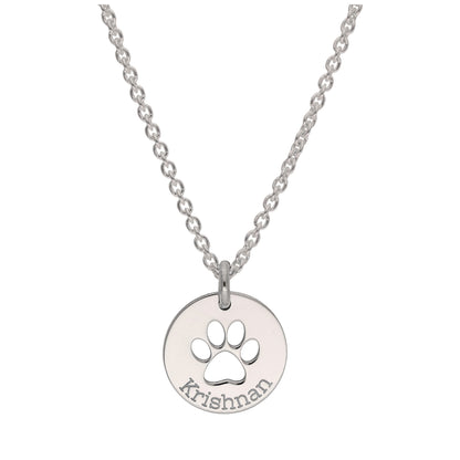 Personalised Sterling Silver Paw Round Necklace