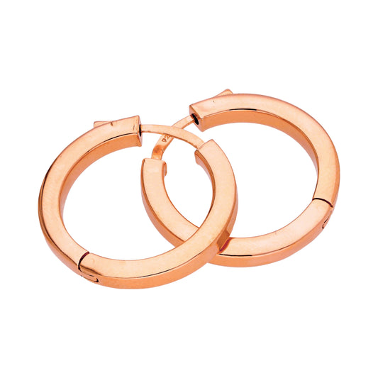 Rose Gold Plated Sterling Silver Square Push Button 25mm Hoops