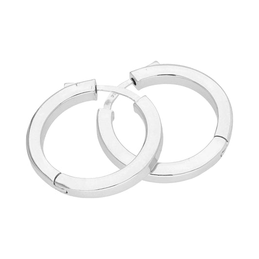 Sterling Silver Square Tube Push Button 25mm Hoop Earrings