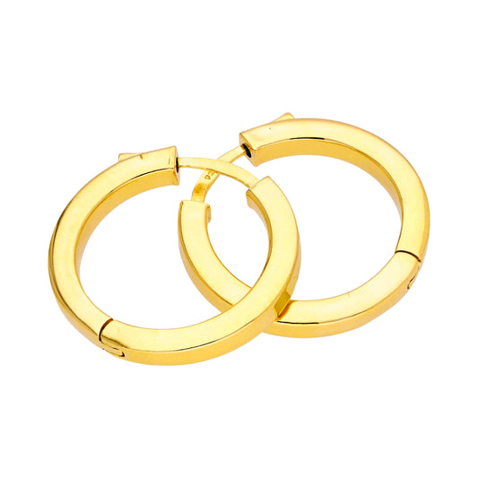 Gold Plated Sterling Silver Square Push Button 25mm Hoop Earrings