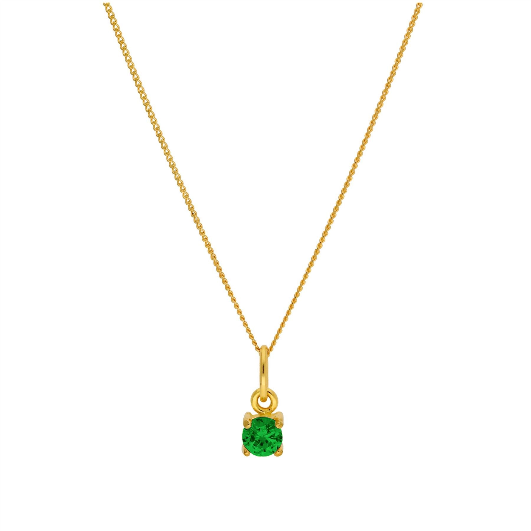 Gold Plated Sterling Silver Emerald CZ May Necklace 16+2 Inches