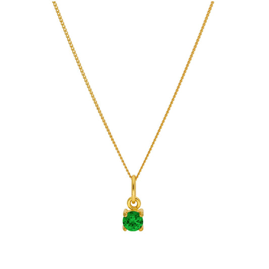 Gold Plated Sterling Silver Emerald CZ May Necklace 16+2 Inches