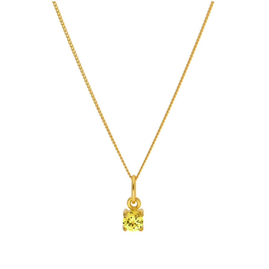 Gold Plated Sterling Silver Citrine CZ Necklace 16+2 Inches