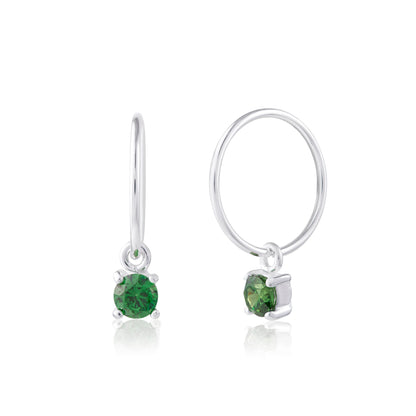 Sterling Silver Emerald CZ May 12mm Charm Hoop Earrings