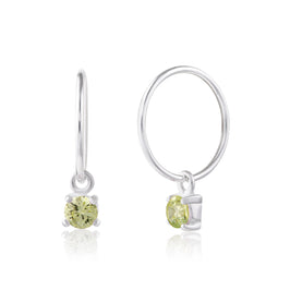 Sterling Silver Peridot CZ August 12mm Charm Hoop Earrings
