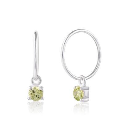 Sterling Silver Peridot CZ August 12mm Charm Hoop Earrings