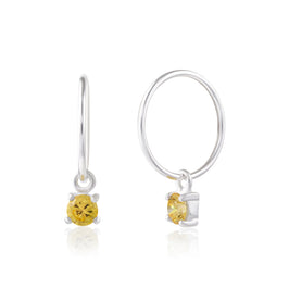 Sterling Silver Citrine CZ November 12mm Charm Hoop Earrings