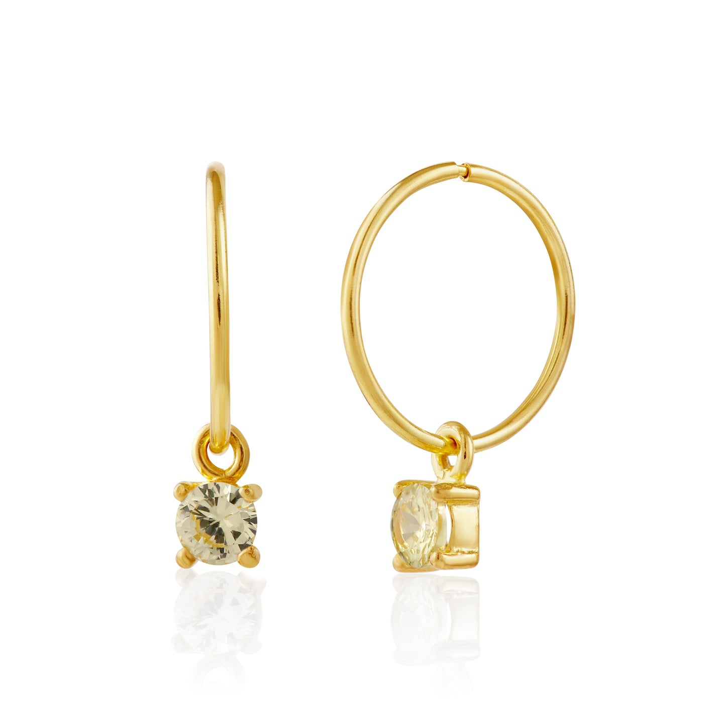 Gold Plated Sterling Silver Peridot CZ Charm Hoop Earrings