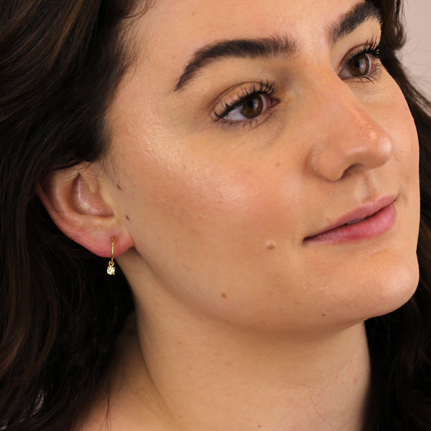 Gold Plated Sterling Silver Peridot CZ Charm Hoop Earrings