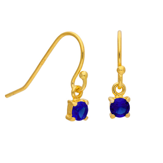 Gold Plated Sterling Silver Sapphire CZ September Drop Earrings