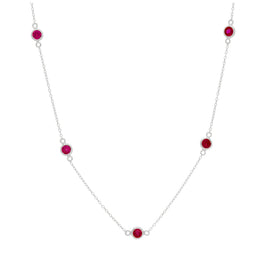 Sterling Silver Multi Ruby CZ July Birthstone Necklace