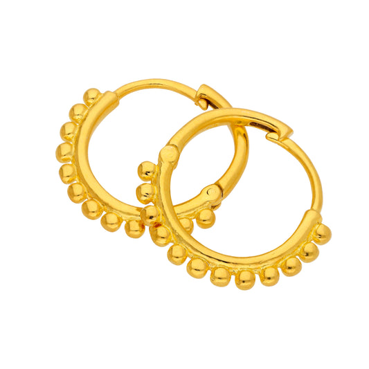 Gold Plated Sterling Silver Beaded 20mm Hoop Earrings
