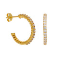 Gold Plated Sterling Silver CZ Twist Stud Open Hoop Earrings