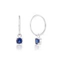 Sterling Silver Sapphire CZ September 12mm Charm Hoop Earrings