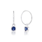 Sterling Silver Sapphire CZ September 12mm Charm Hoop Earrings