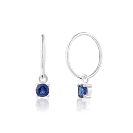 Sterling Silver Sapphire CZ September 12mm Charm Hoop Earrings