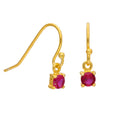 Gold Plated Sterling Silver Ruby CZ July Drop Earrings