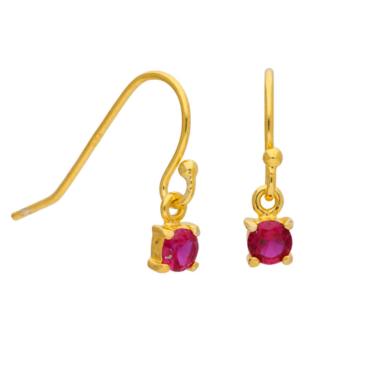 Gold Plated Sterling Silver Ruby CZ July Drop Earrings