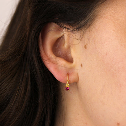 Gold Plated Sterling Silver Ruby CZ July Drop Earrings