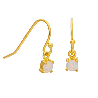 Gold Plated Sterling Silver Opal CZ October Drop Earrings