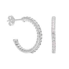 Sterling Silver CZ Twist 18mm Hoop Stud Earrings
