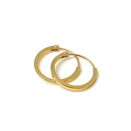 Gold Plated Sterling Silver 1mm Square Sleeper 14mm Hoop Earrings