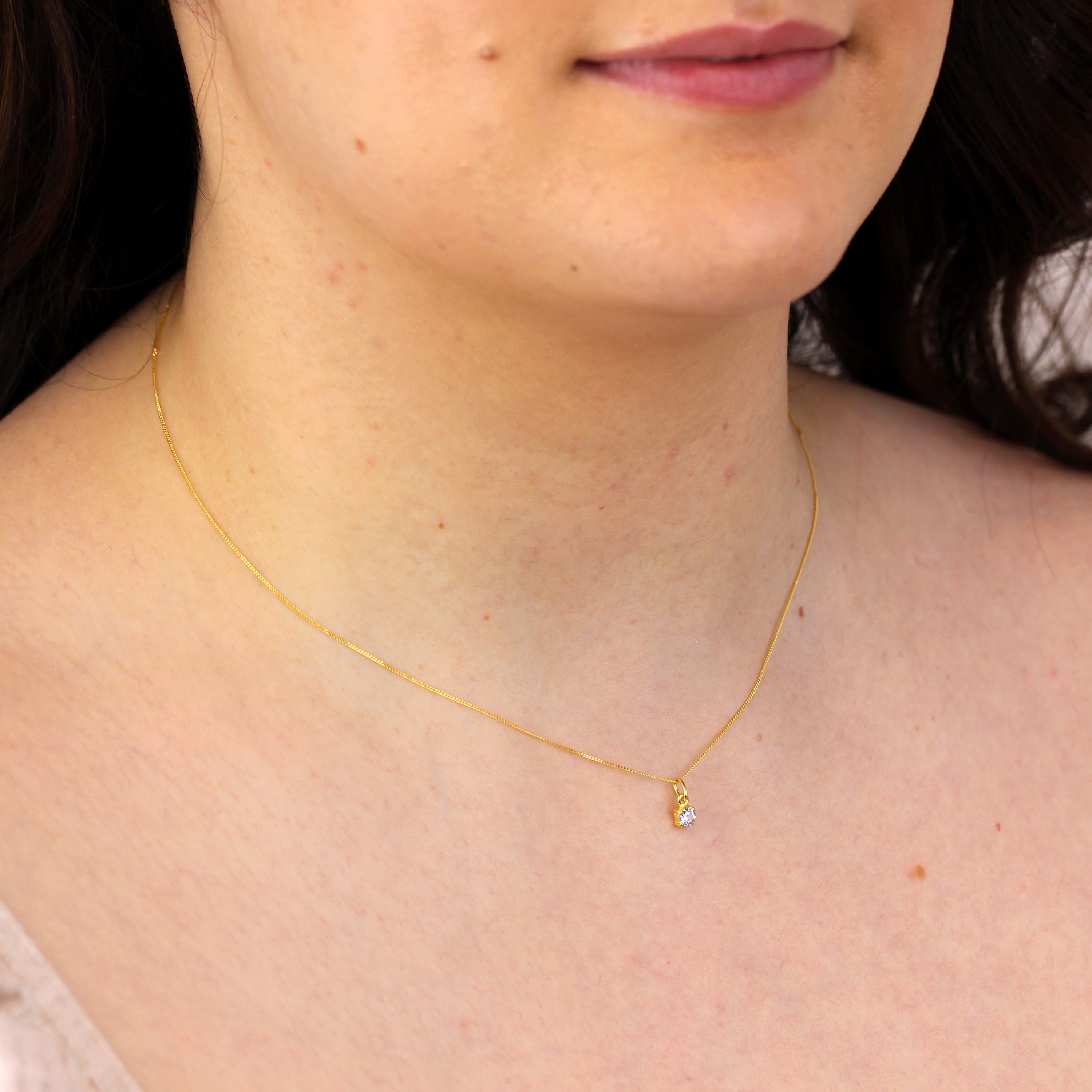 Gold Plated Sterling Silver Alexandrite CZ June Necklace 16+2"
