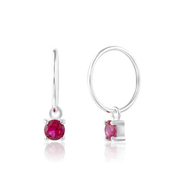 Sterling Silver Ruby CZ July Birthstone 12mm Hoop Earrings