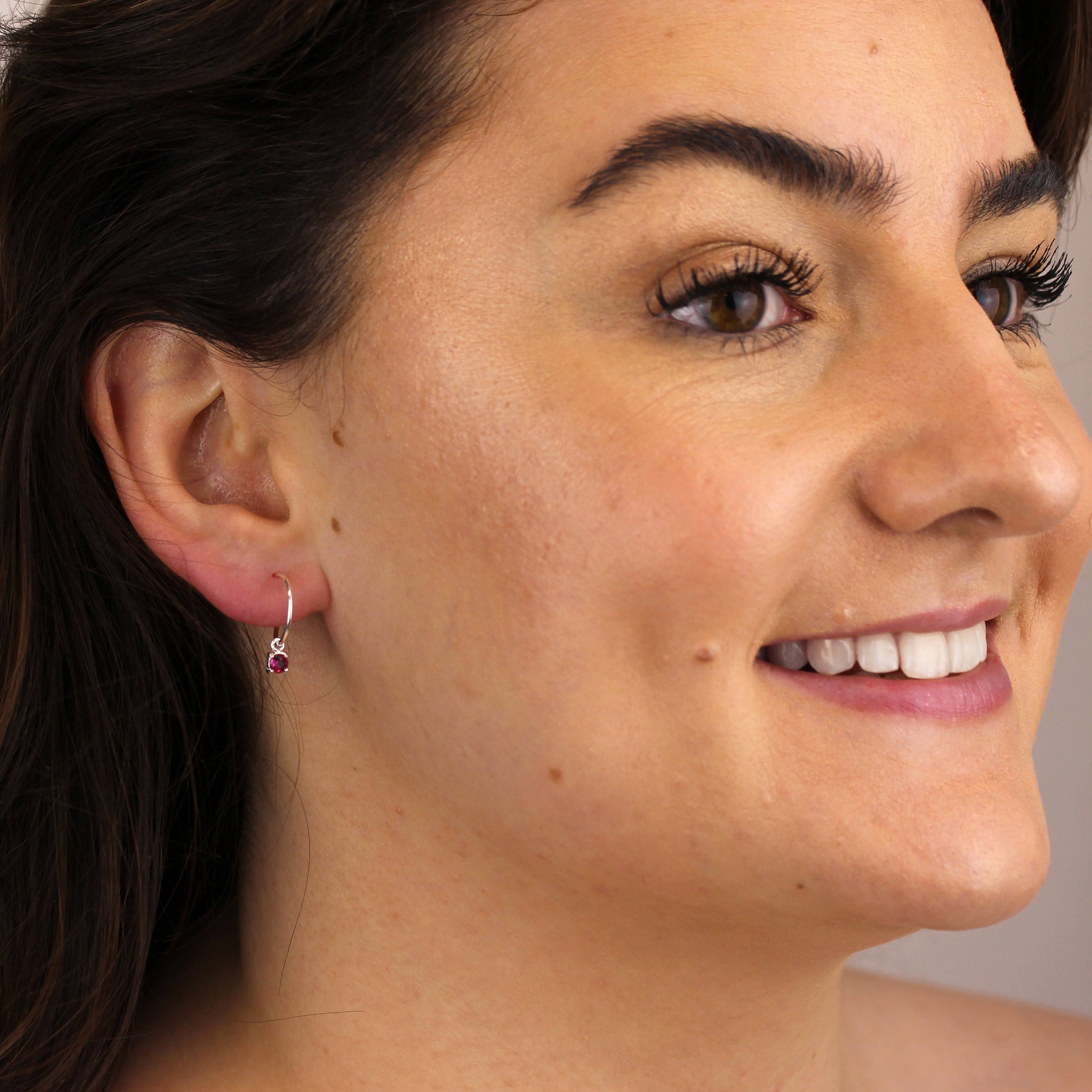 Sterling Silver Ruby CZ July Birthstone 12mm Hoop Earrings
