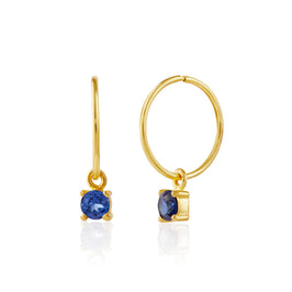 Gold Plated Sterling Silver Sapphire CZ September 12mm Hoop Earrings