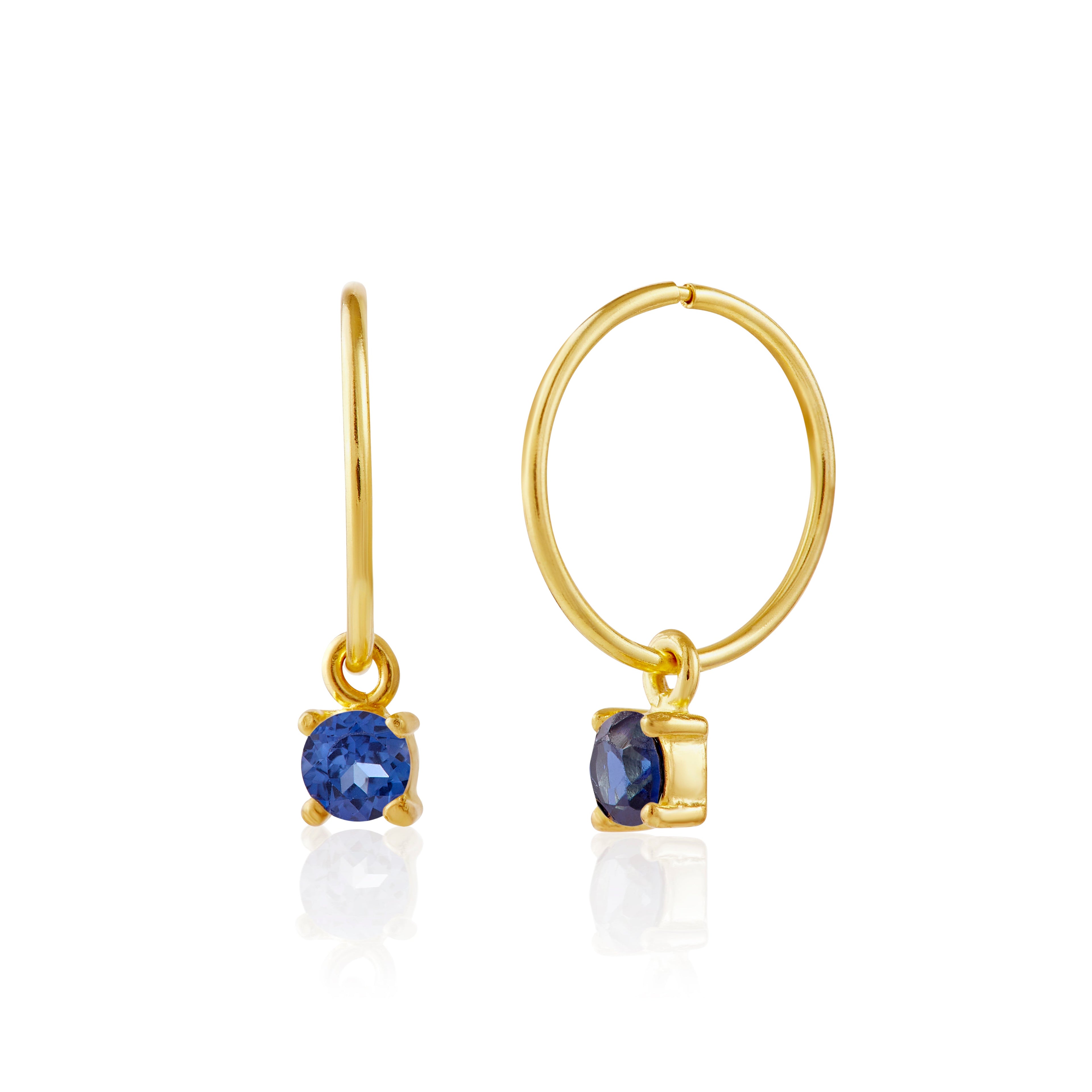 Gold Plated Sterling Silver Sapphire CZ September 12mm Hoop Earrings