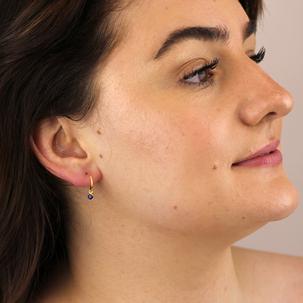 Gold Plated Sterling Silver Sapphire CZ September 12mm Hoop Earrings