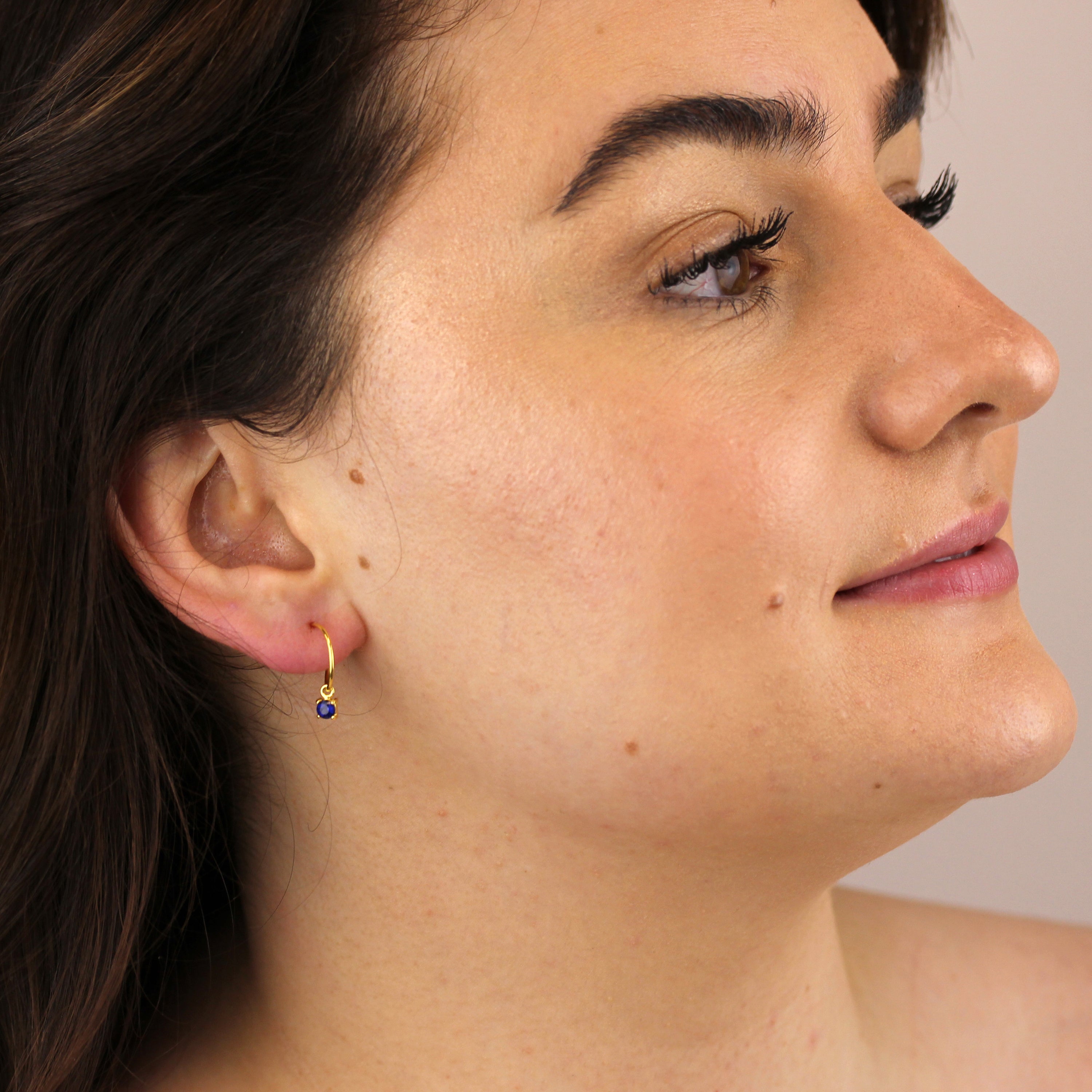 Gold Plated Sterling Silver Sapphire CZ September 12mm Hoop Earrings