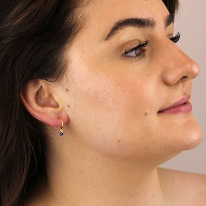 Gold Plated Sterling Silver Sapphire CZ September 12mm Hoop Earrings